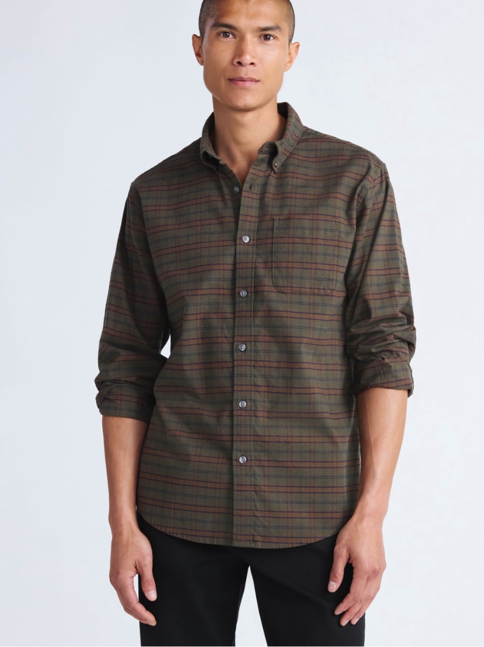 Free Assembly Men's Olive Cotton Plaid Button-Down Oxford Shirt Long Sleeve 2XL
